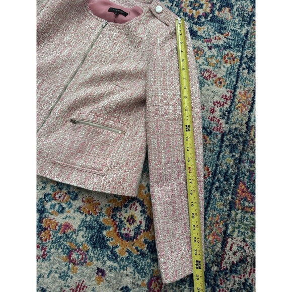 Talbots Blazer Pink Tweed Jackie Moto Full Zip Jacket Office Core Size 12 - Picture 6 of 9